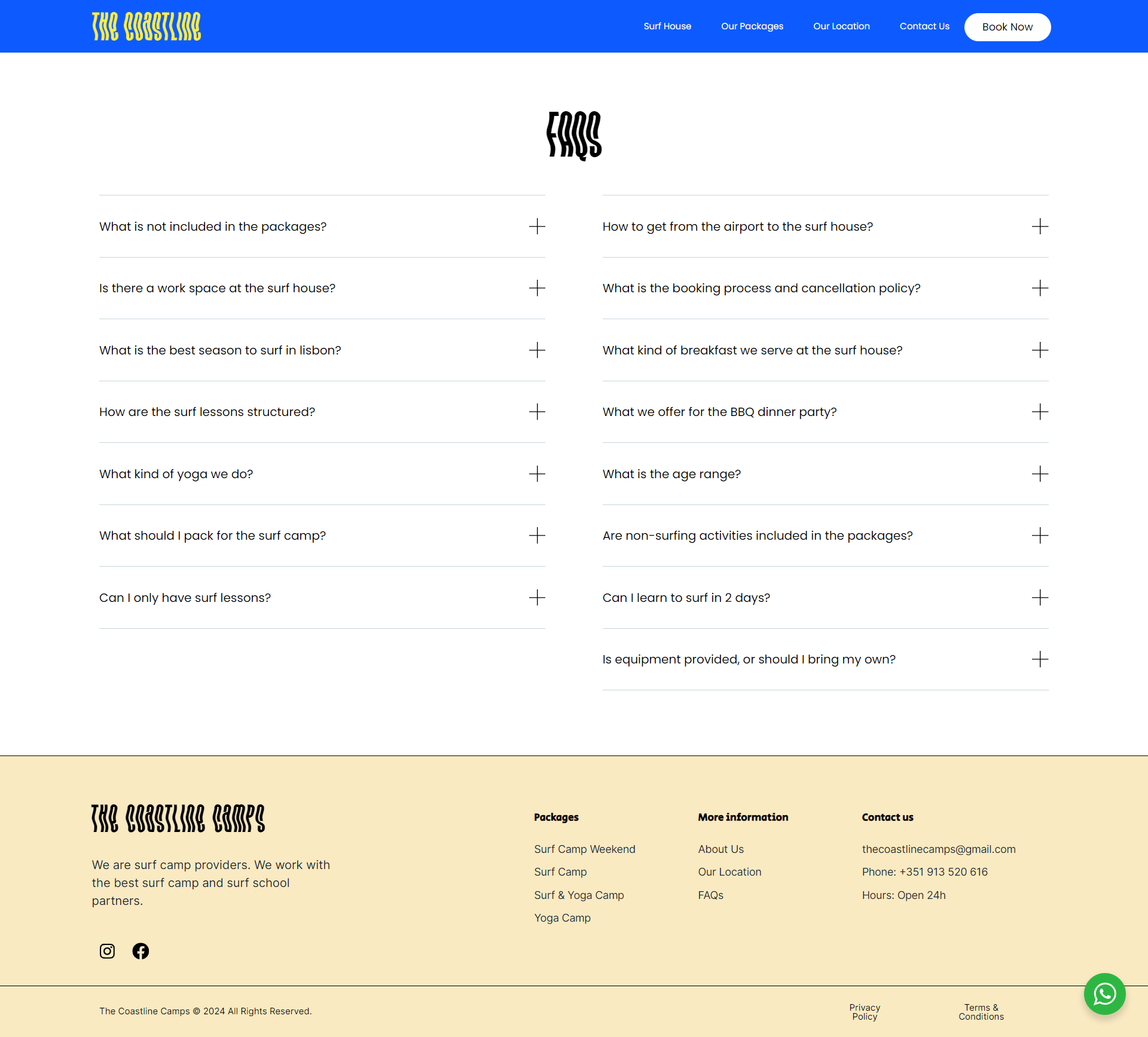 The Coastline Camps Faqs Mockup Website